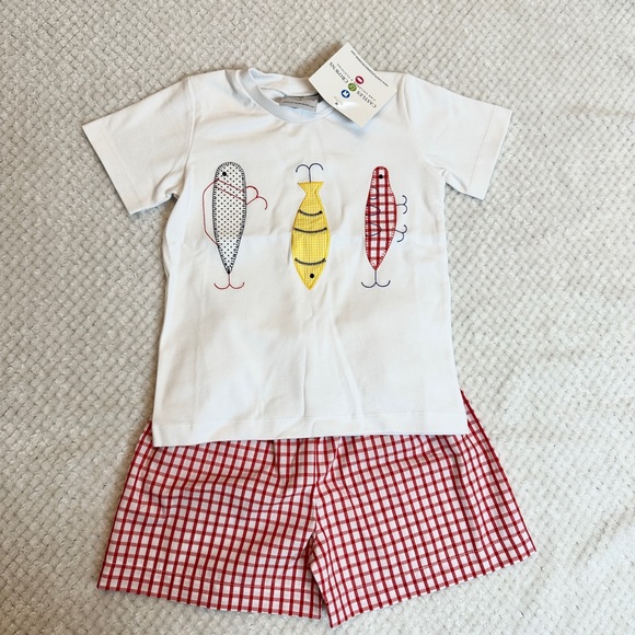 Fishing Lure and Red Windowpane Short Set size 4T NWT - Picture 1 of 3
